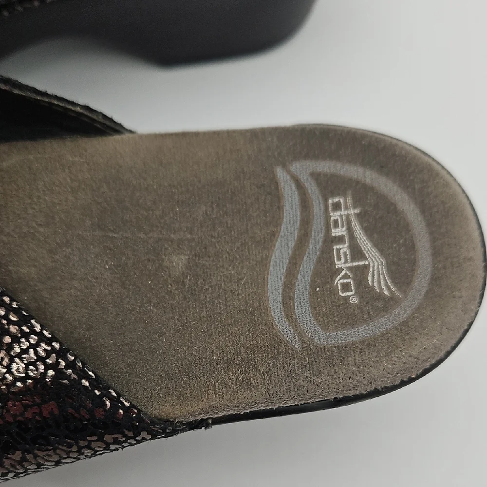 Dansko Black and Silver Wedge Sandals